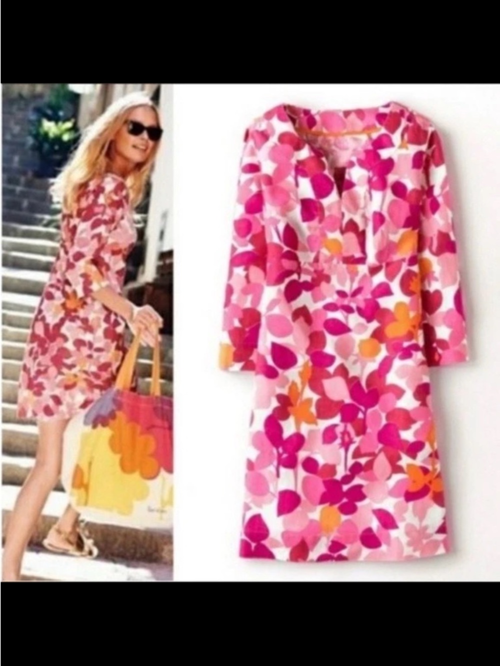Boden Leaf floral printed linen dress size 6